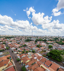 Wall Mural - Panoramic aerial view of the Autonomist neighborhood and surroundings, at the city of Campo Grande MS, Brazil. Capital of Mato Grosso do Sul state. Low density area, wooded city in development.