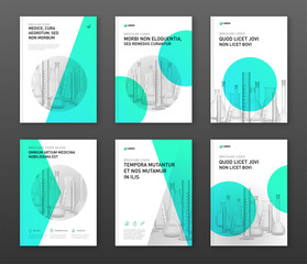 Wall Mural - Pharmaceutical brochure cover design layout set with flasks vector illustration. Good for medical annual report, laboratory catalog design, medicine magazine cover.