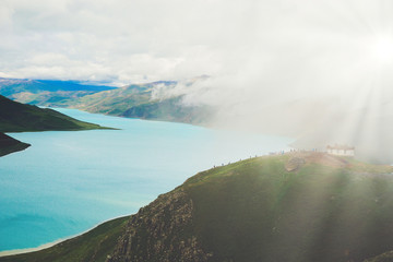 panoramic view of blue lake