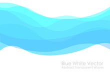 Blue White Abstract Transparent Wave. Upper Bottom Blank Space Background. Light Dark Gradient Stained Glass Wavy Cloud, Sea, Mountains, Sky. Gradual Change. Transition. Intangible Illustration Vector
