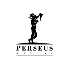 Perseus with medusa head logo silhouette simple minimalist design.