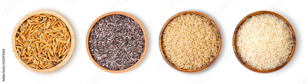 Various type and color of rice ; paddy rice, riceberry ,brown coarse ...