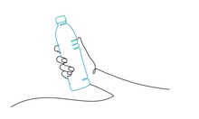 Human Hand With Bottle Of Water. Line Drawing Vector Illustration.