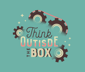 Wall Mural - Think outside the box lettering quote vintage art