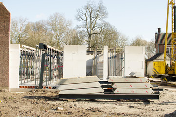 Unfinished walls of concrete on a construction site in Elst, Netherlands