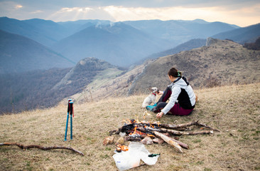 Canvas Print - outdoor camping with a dog