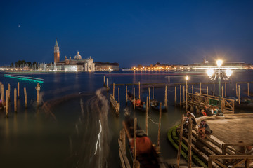 Wall Mural - Gondolas, Grand Canal and San Giorgio Maggiore Church at night, Venice