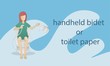 The virus situation has epidimis spread all over the world (covid-19),People hoard toilet paper,Out of stock products,they use a handheld bidet instead,Vector illustration.