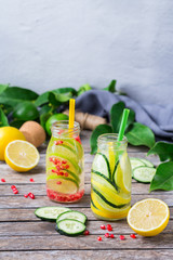 Wall Mural - Fresh cool lemon cucumber rosemary infused water detox drink