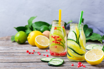 Fresh cool lemon cucumber rosemary infused water detox drink