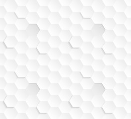 Leinwandbilder - 3D Vector Hexagons White Abstract Seamless Pattern. Science Technology Hexagonal Blocks Structure Light Conceptual Repetitive Wallpaper. Three Dimensional Clear Blank Subtle Textured Tileable Backdrop