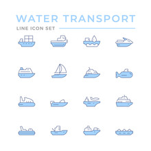 Set Color Line Icons Of Water Transport