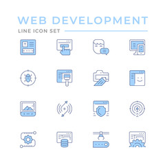 Set color line icons of web development