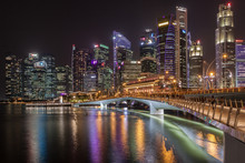 Singapore At Night With Bridge