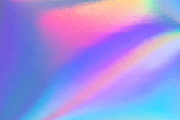 Aufkleber - Abstract trendy rainbow holographic background in 80s style. Blurred texture in violet, pink and mint bright neon colors.