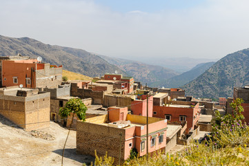 Small mountain Berber village with traditional houses in the Al Haouz Province, Marrakesh-Tensift-El Haouz region, Morocco