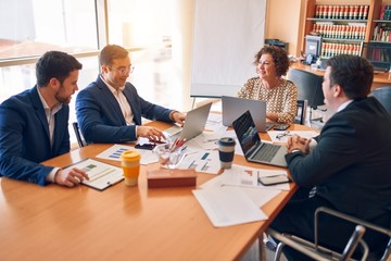 Business lawyers workers meeting at law firm office. Professional executive partners working on finance strategry at the workplace