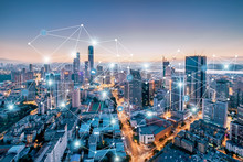 Big Data Concept Of City Night View And City Interconnection In Dalian, Liaoning, China