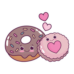 Poster - cute food chocolate donut and cookie love heart sweet dessert pastry cartoon isolated design