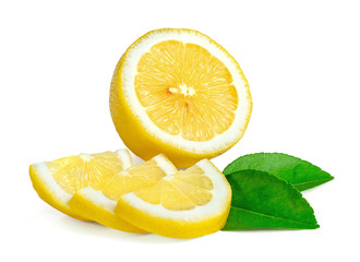 Sticker - Lemon with leaf isolated on white background ,include clipping path