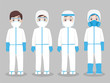 Set of Doctors Character wearing in full protective suit Clothing isolated and Safety Equipment for prevent virus Wuhan Covid-19.Corona virus, people wearing Personal Protective Equipment.Work safety