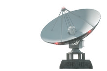 White Radio Telescope, A Large Satellite Dish Isolated On A White Background. Technology Concept, Search For Extraterrestrial Life, Wiretap Of Space. 3D Rendering, 3D Visualization, 3D Illustration.