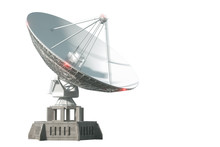 White Radio Telescope, A Large Satellite Dish Isolated On A White Background. Technology Concept, Search For Extraterrestrial Life, Wiretap Of Space. 3D Rendering, 3D Visualization, 3D Illustration.