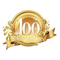 100 years golden anniversary logo celebration with ring and ribbon