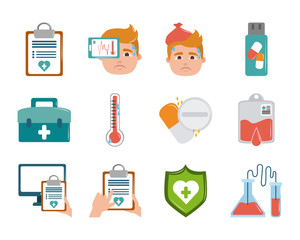 Poster - online doctor health medicine care flat style icons set