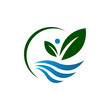 green blue leaf and pure water logo design vector symbol illustrations