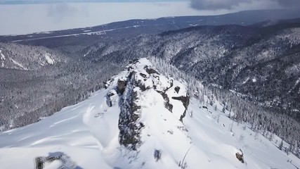 Wall Mural - Beautiful Winter Aerial Flight Over Mountain Chain Landscape Alps Adventure Hiking Trekking Ski Vacation Travel Concept