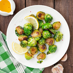 Homemade roasted brussel sprouts with parmesan cheese and butter sauce