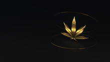 Luxury Golden Cannabis Leaf. Golden Glitter Leaf Of Marijuana Isolated On Black Background. Cannabis Leaf Isometric View With Golden Shapes. 3d Render. 3d Illustration.
