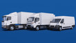 © beysim - White Delivery Van and Trucks on Blue Background 3D Rendering