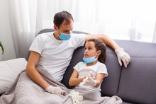Coronavirus Quarantine For A Sick Little Girl In Mask