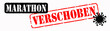 © Corri Seizinger - CORONAVIRUS - Roter Banner Stempel mit Schriftzug ' MARATHON VERSCHOBEN' und Cartoon Virus, isoliert auf weißem Hintergrund