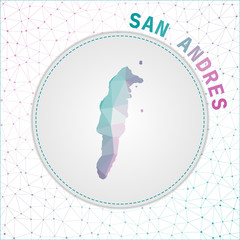 Vector polygonal San Andres map. Map of the island with network mesh background. San Andres illustration in technology, internet, network, telecommunication concept style . Modern vector illustration.