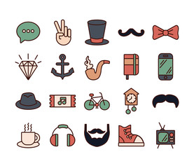 Wall Mural - bundle of hipster style set icons