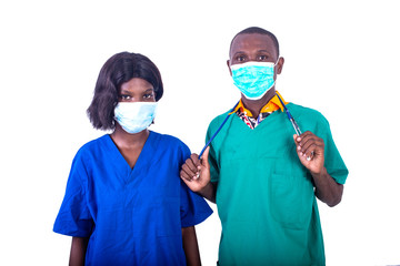 Poster - two young doctors at the hospital.