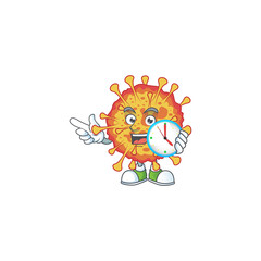 Sticker - cartoon character style of cheerful epidemic COVID19 with clock