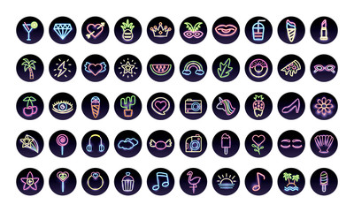 Wall Mural - bundle of neon lights set icons