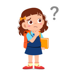 Wall Mural - cute little kid girl confused with question mark