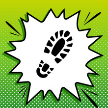 Footprint Boot Sign. Black Icon On White Popart Splash At Green Background With White Spots. Illustration.