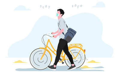 illustration vector graphic flat design of a man riding a bicycle