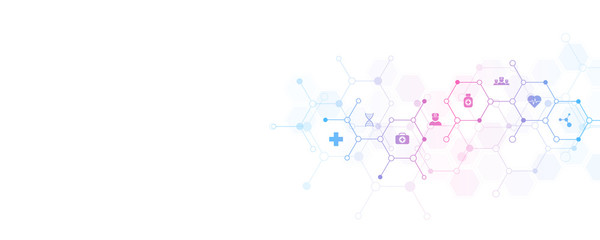 Wall Mural - abstract medical background with flat icons and symbols. template design with concept and idea for h