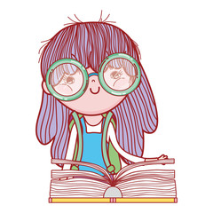 Sticker - little girl reading book literature cartoon