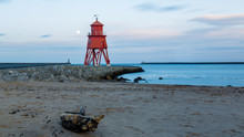 Little Haven Pier At South Shields, Tyneside. On The Northeast Coast Of England, UK. At Dusk, During Blue Hour.