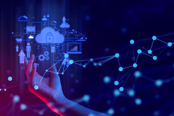 Wall Mural - hand with ai data connect to social network for cloud storage technology digital and internet of thi