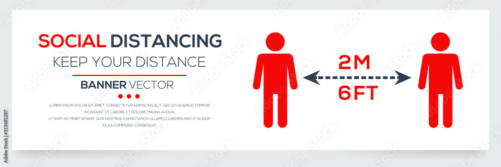 Creative (social distancing - keep your distance ) Banner Word with Icons ,Vector illustration. - obrazy, fototapety, plakaty 