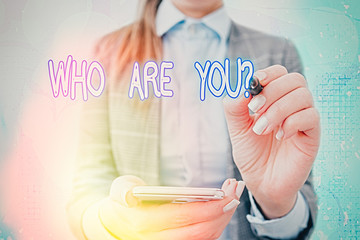 Text sign showing Who Are You Question. Business photo text asking a demonstrating identity or personal information